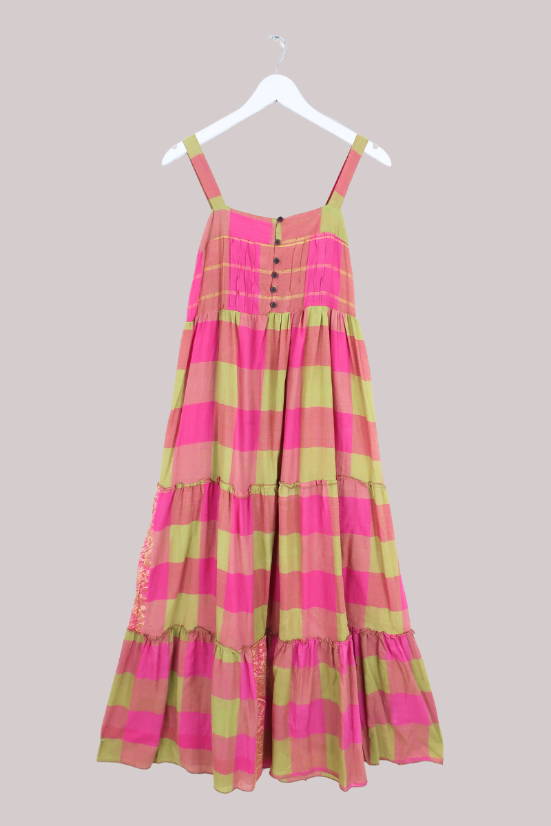 Amelia Vintage Cotton Maxi Dress - Fruit Salad Check - Size XS/S