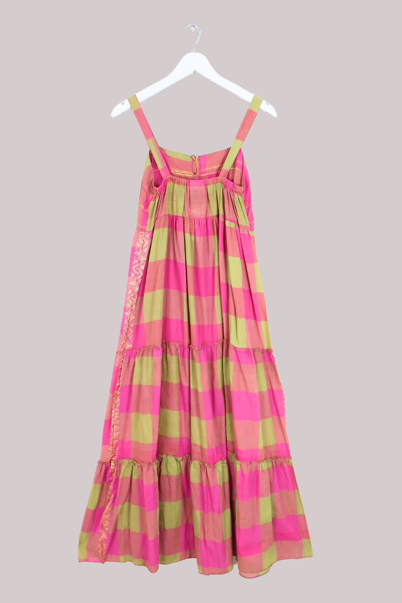 Amelia Vintage Cotton Maxi Dress - Fruit Salad Check - Size XS/S