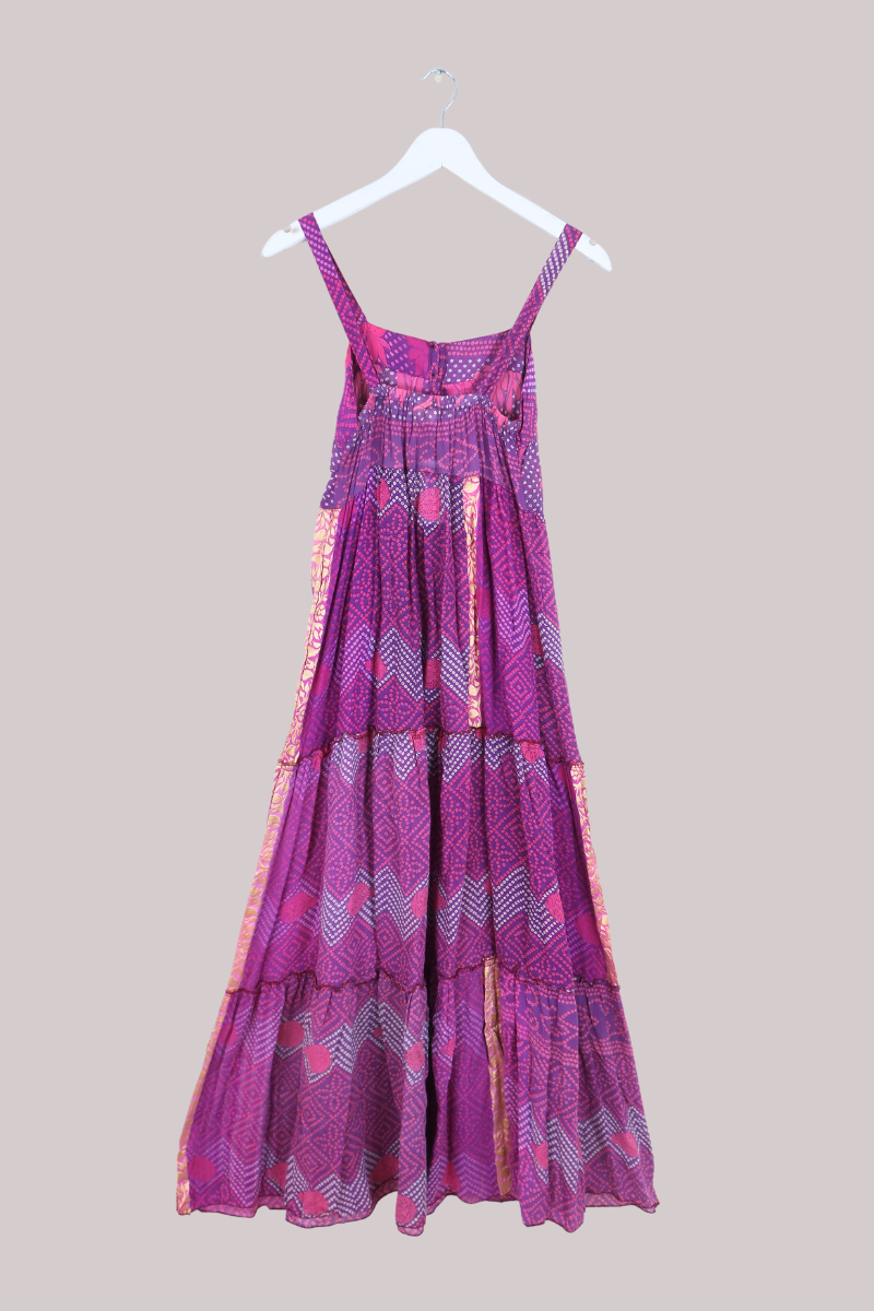 Amelia Vintage Cotton Maxi Dress - Burgundy & Gold - Size M/L