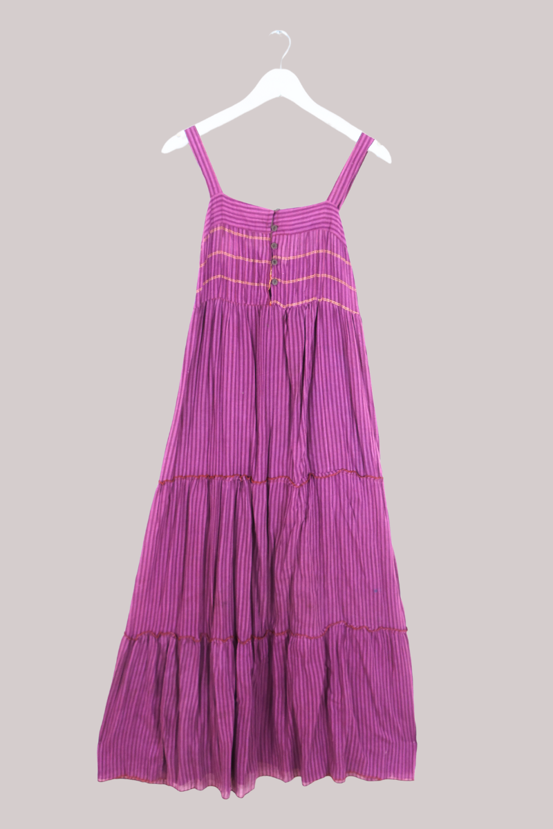 Amelia Vintage Cotton Maxi Dress - Magenta Stripe - Size XS/S