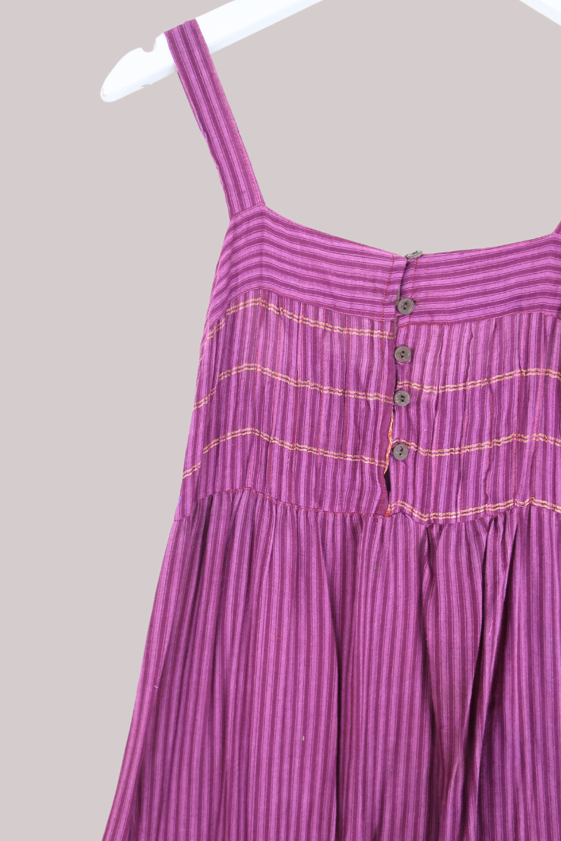 Amelia Vintage Cotton Maxi Dress - Magenta Stripe - Size XS/S