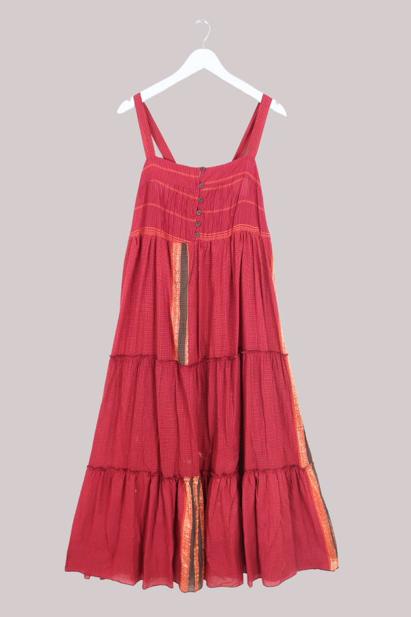 Amelia Vintage Cotton Maxi Dress - Ruby Mini Check - Size M/L
