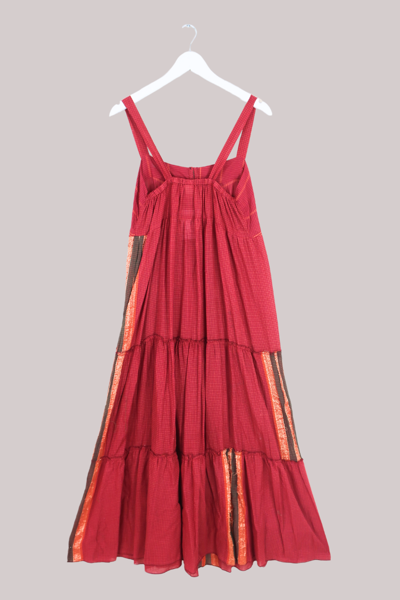 Amelia Vintage Cotton Maxi Dress - Ruby Mini Check - Size M/L