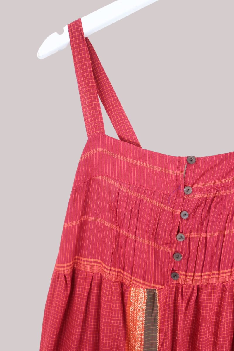 Amelia Vintage Cotton Maxi Dress - Ruby Mini Check - Size M/L