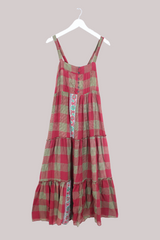 Amelia Vintage Cotton Maxi Dress - Apple Plaid - Size M/L