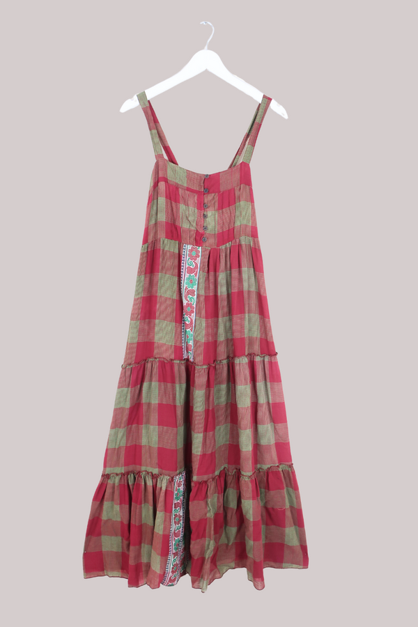 Amelia Vintage Cotton Maxi Dress - Apple Plaid - Size M/L