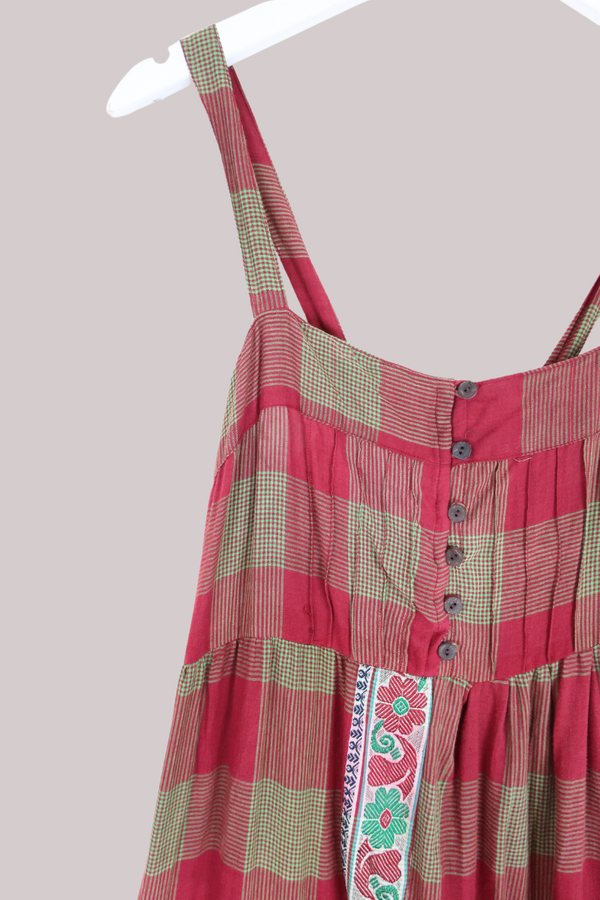 Amelia Vintage Cotton Maxi Dress - Apple Plaid - Size M/L