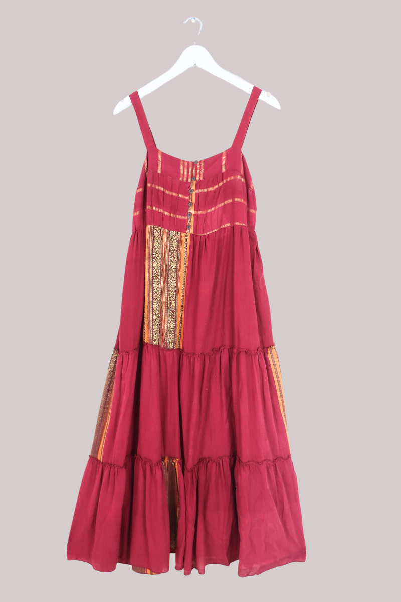 Amelia Vintage Cotton Maxi Dress - Fire & Gold - Size M/L