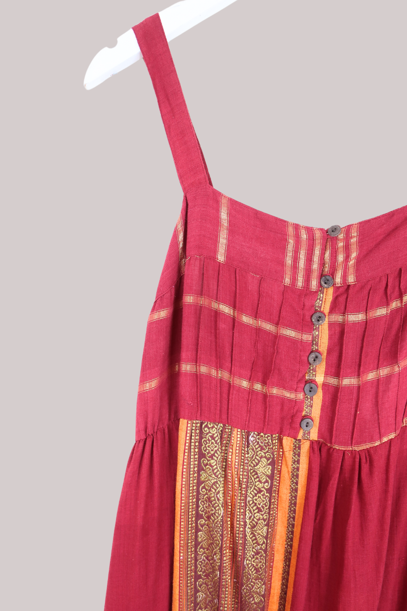 Amelia Vintage Cotton Maxi Dress - Fire & Gold - Size M/L