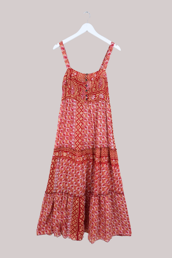 Amelia Vintage Cotton Maxi Dress - Abstract Sunfyre - Size M/L