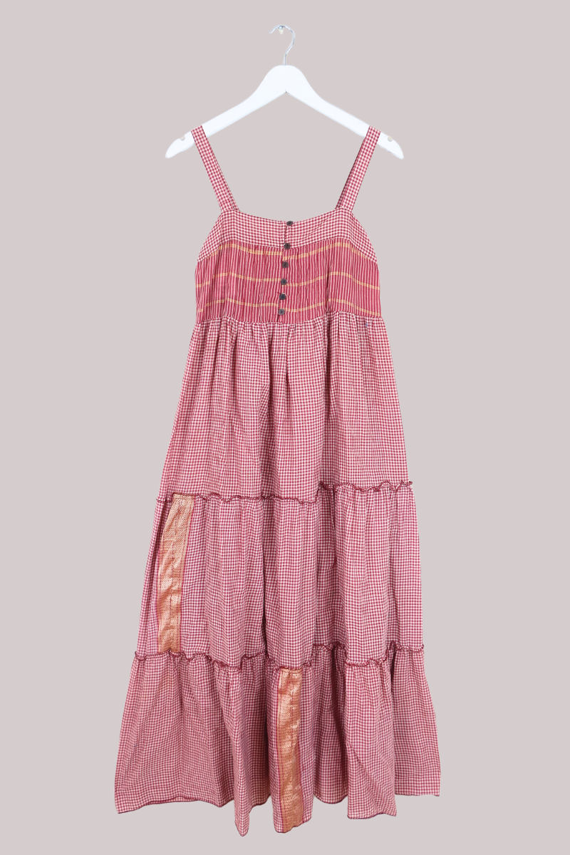 Amelia Vintage Cotton Maxi Dress - Strawberry Gingham - Size XS/S