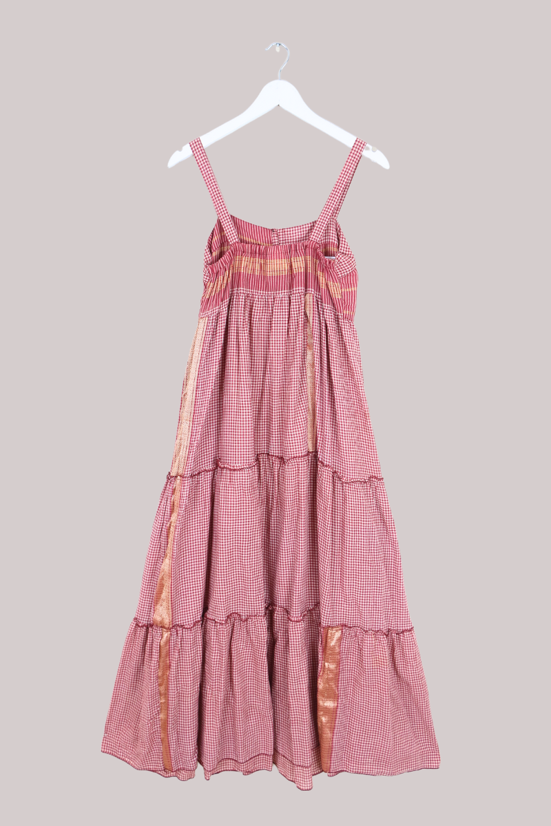 Amelia Vintage Cotton Maxi Dress - Strawberry Gingham - Size XS/S