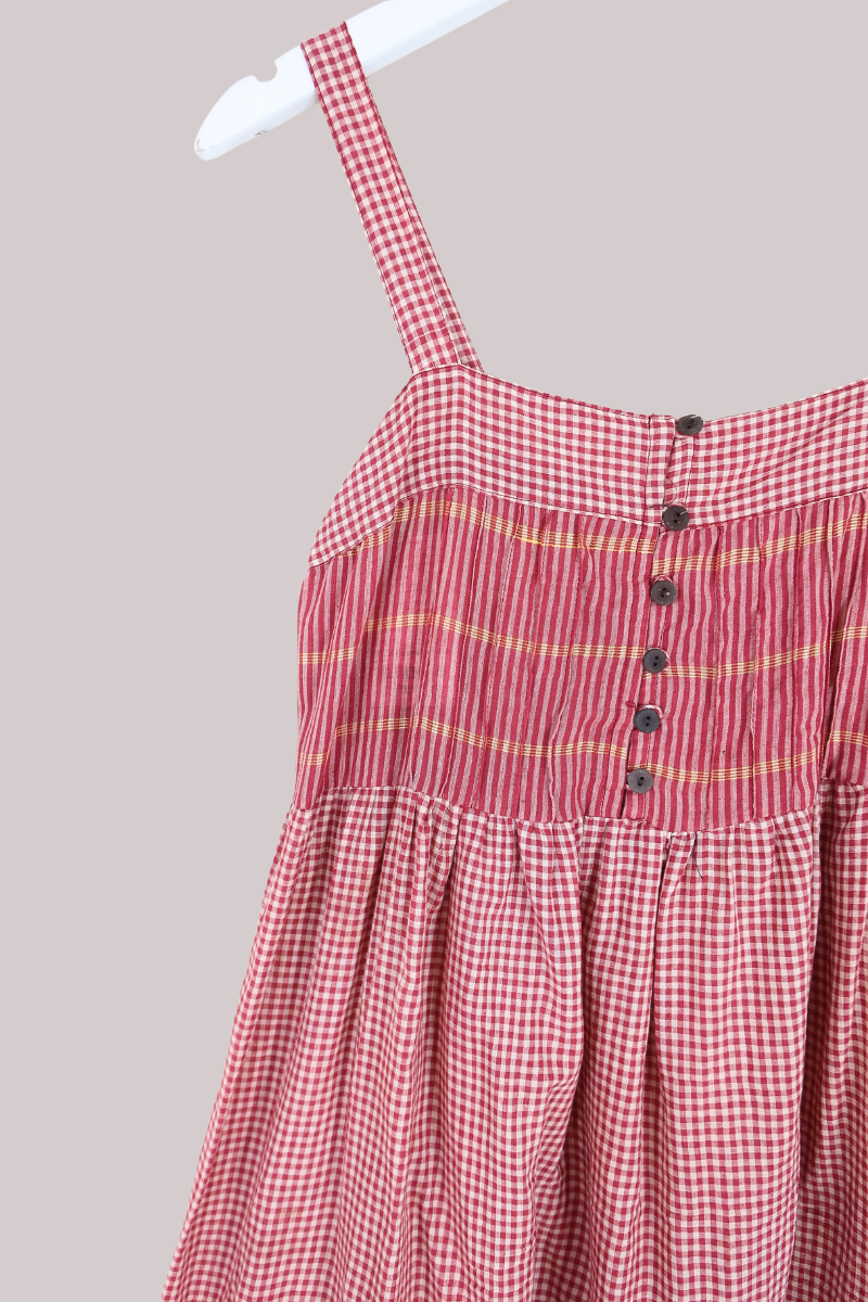 Amelia Vintage Cotton Maxi Dress - Strawberry Gingham - Size XS/S