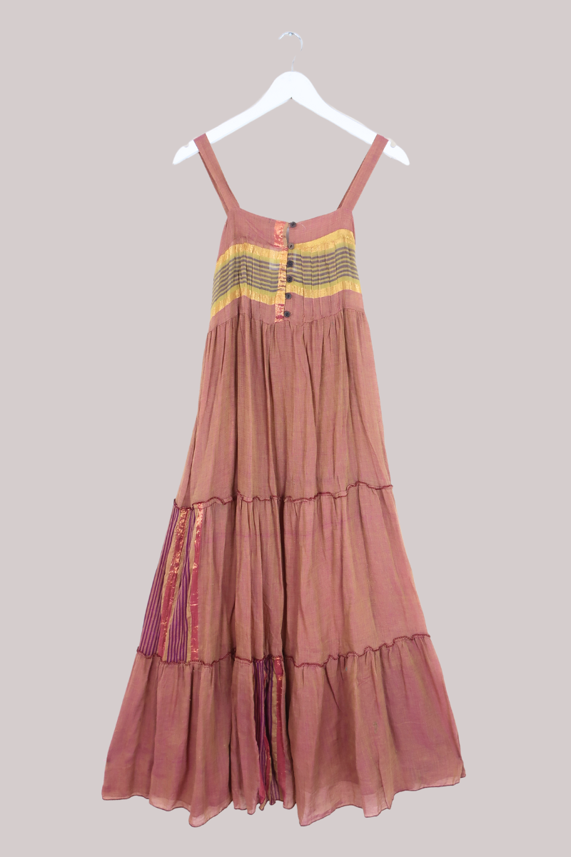 Amelia Vintage Cotton Maxi Dress - Dusky Peach - Size XS/S