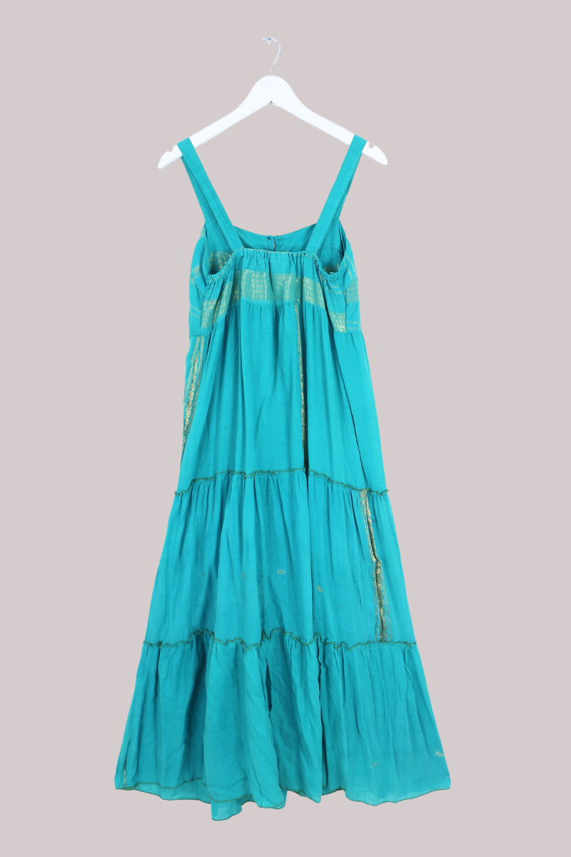 Amelia Vintage Cotton Maxi Dress - Seafoam Green & Gold - Size M/L