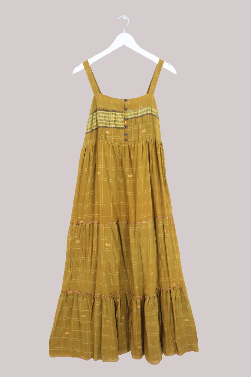 Amelia Vintage Cotton Maxi Dress - Gold Sand & Stripe - Size XS/S