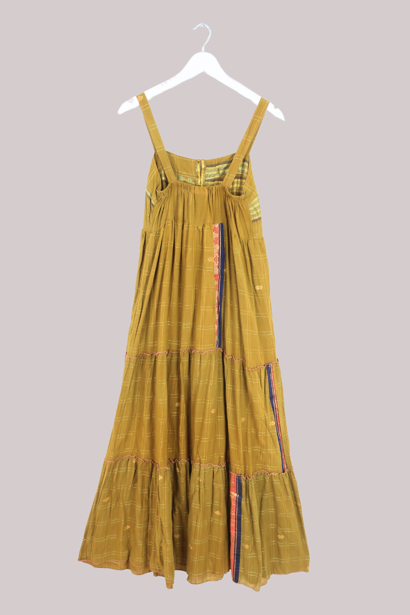 Amelia Vintage Cotton Maxi Dress - Gold Sand & Stripe - Size XS/S