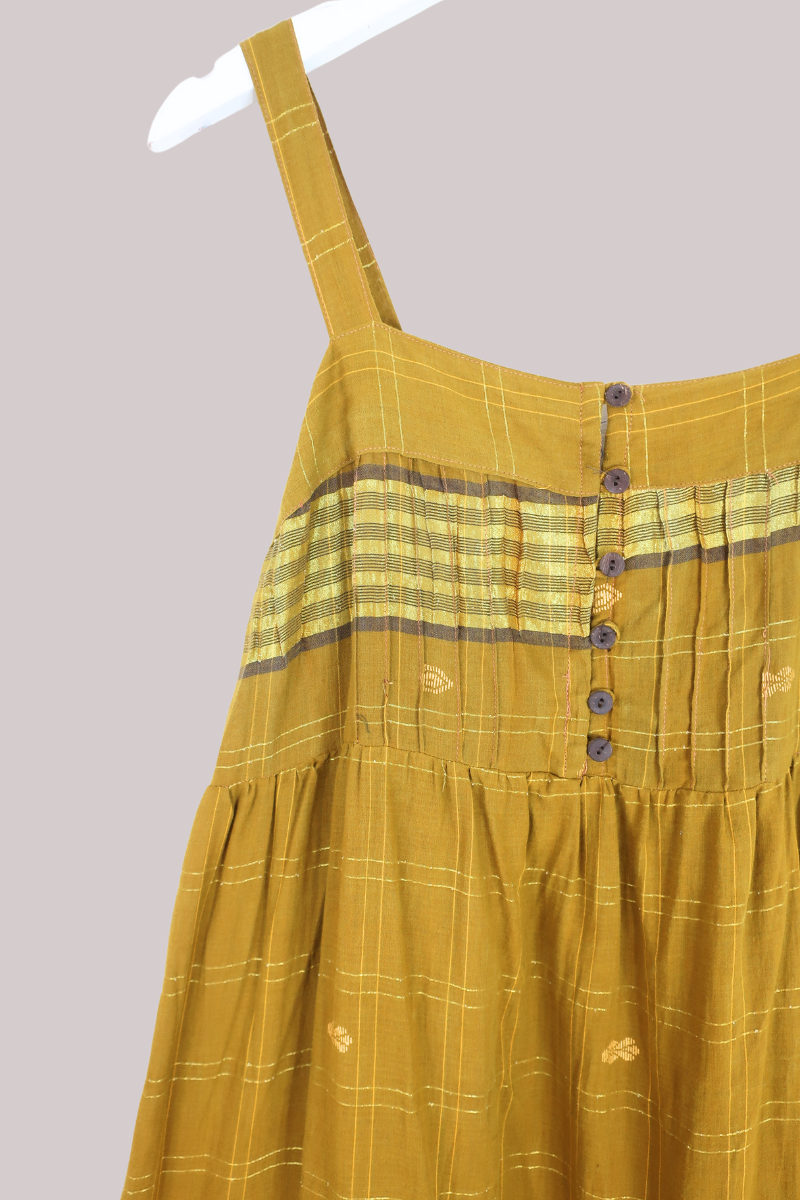 Amelia Vintage Cotton Maxi Dress - Gold Sand & Stripe - Size XS/S