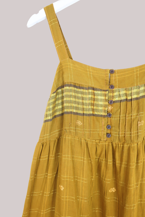 Amelia Vintage Cotton Maxi Dress - Gold Sand & Stripe - Size XS/S