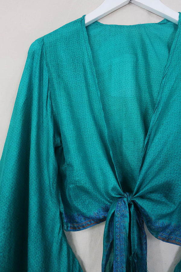 Venus Pure Silk Wrap Top - Gemstone Blue - Size S/M By All About Audrey