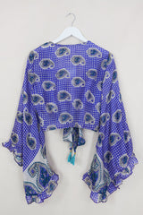 SALE Venus Pure Silk Wrap Top - Blueberry Woodblock Paisley - Size S/M By All About Audrey