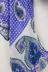 SALE Venus Pure Silk Wrap Top - Blueberry Woodblock Paisley - Size S/M