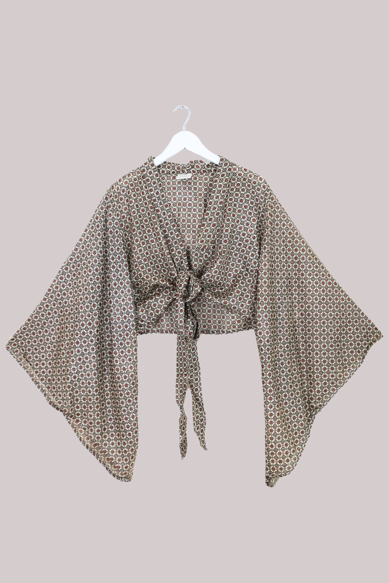 Aries Vintage Silk Wrap Top - Moroccan Mosaic - Size XXL