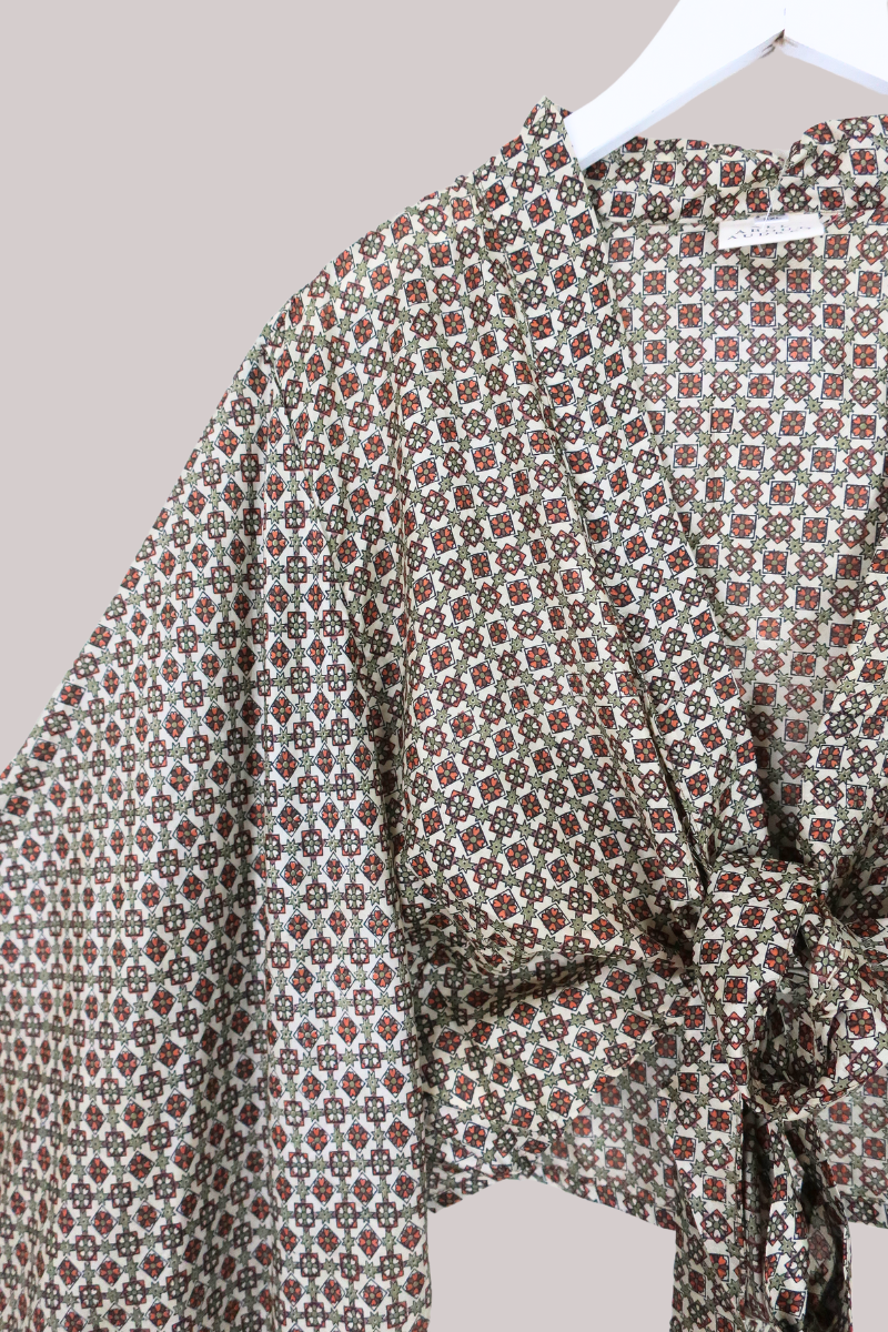 Aries Vintage Silk Wrap Top - Moroccan Mosaic - Size XXL