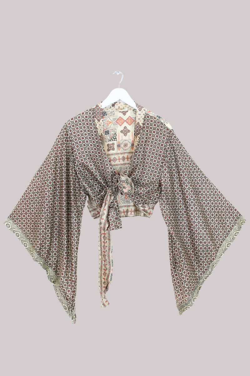 Aries Vintage Silk Wrap Top - Sandy Moroccan Tile - Size XXL