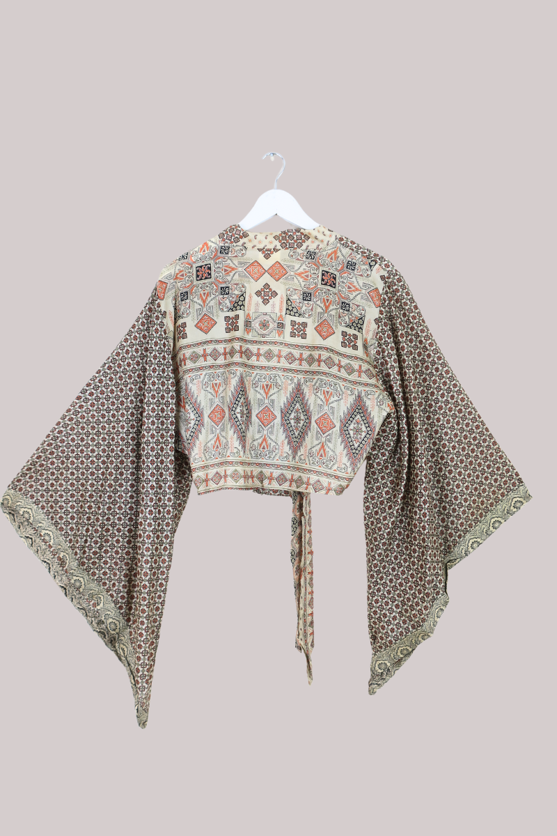 Aries Vintage Silk Wrap Top - Sandy Moroccan Tile - Size XXL