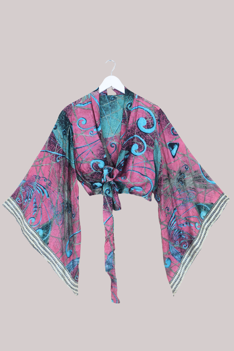 Aries Vintage Silk Wrap Top - Abstract California Pink - Size XXL