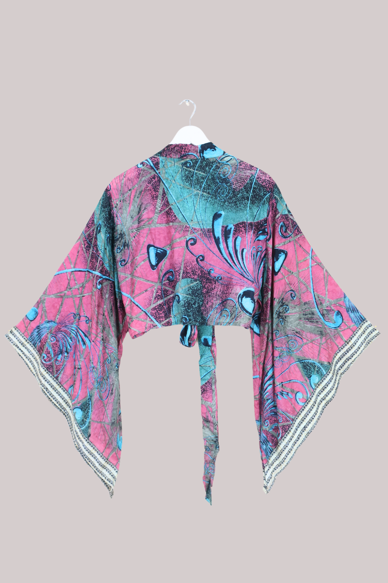 Aries Vintage Silk Wrap Top - Abstract California Pink - Size XXL