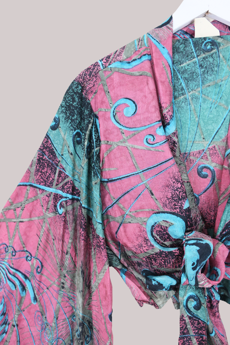 Aries Vintage Silk Wrap Top - Abstract California Pink - Size XXL