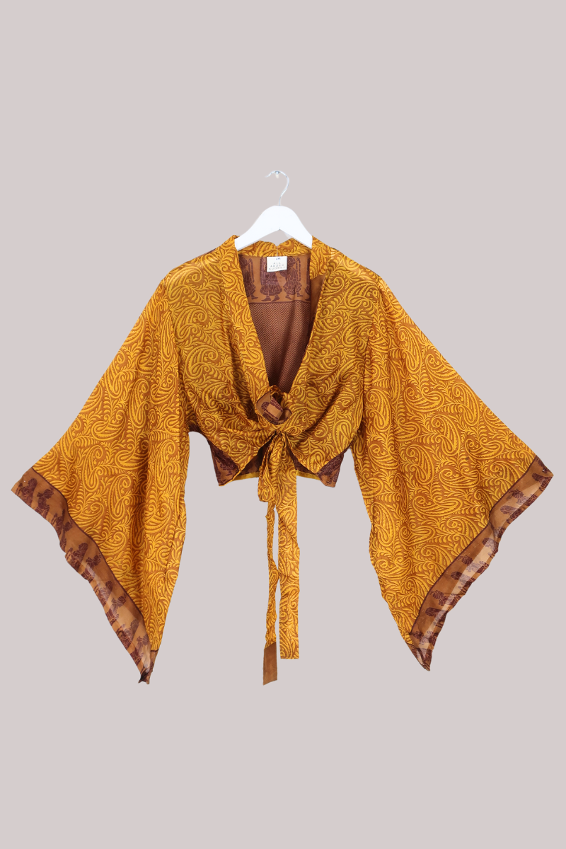 Aries Vintage Silk Wrap Top - Bronze Paisley - Size XL