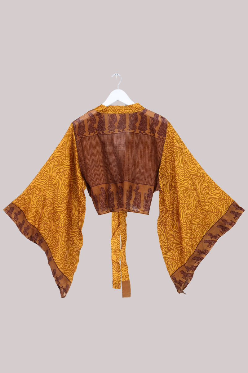 Aries Vintage Silk Wrap Top - Bronze Paisley - Size XL
