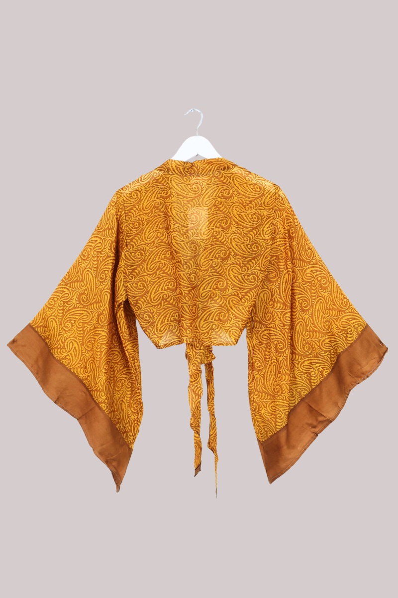 Aries Vintage Silk Wrap Top - Bronze Paisley - Size M/L