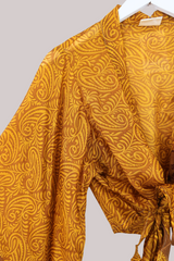 Aries Vintage Silk Wrap Top - Bronze Paisley - Size M/L