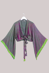 Aries Vintage Silk Wrap Top - Iridescent Midnight Garden - Size XXL