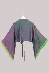 Aries Vintage Silk Wrap Top - Iridescent Midnight Garden - Size XXL