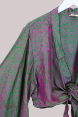 Aries Vintage Silk Wrap Top - Iridescent Midnight Garden - Size XXL