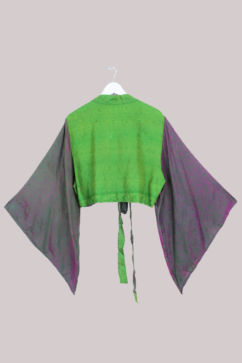 Aries Vintage Silk Wrap Top - Emerald & Amethyst - Size XXL