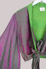 Aries Vintage Silk Wrap Top - Emerald & Amethyst - Size XXL