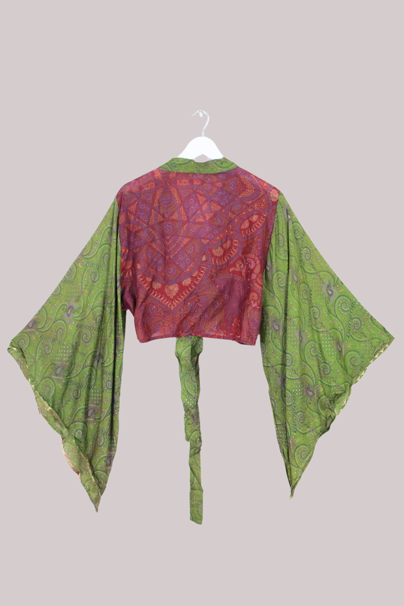 Aries Vintage Silk Wrap Top - Olive Paisley - Size XXL
