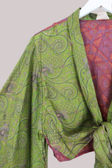 Aries Vintage Silk Wrap Top - Olive Paisley - Size XXL