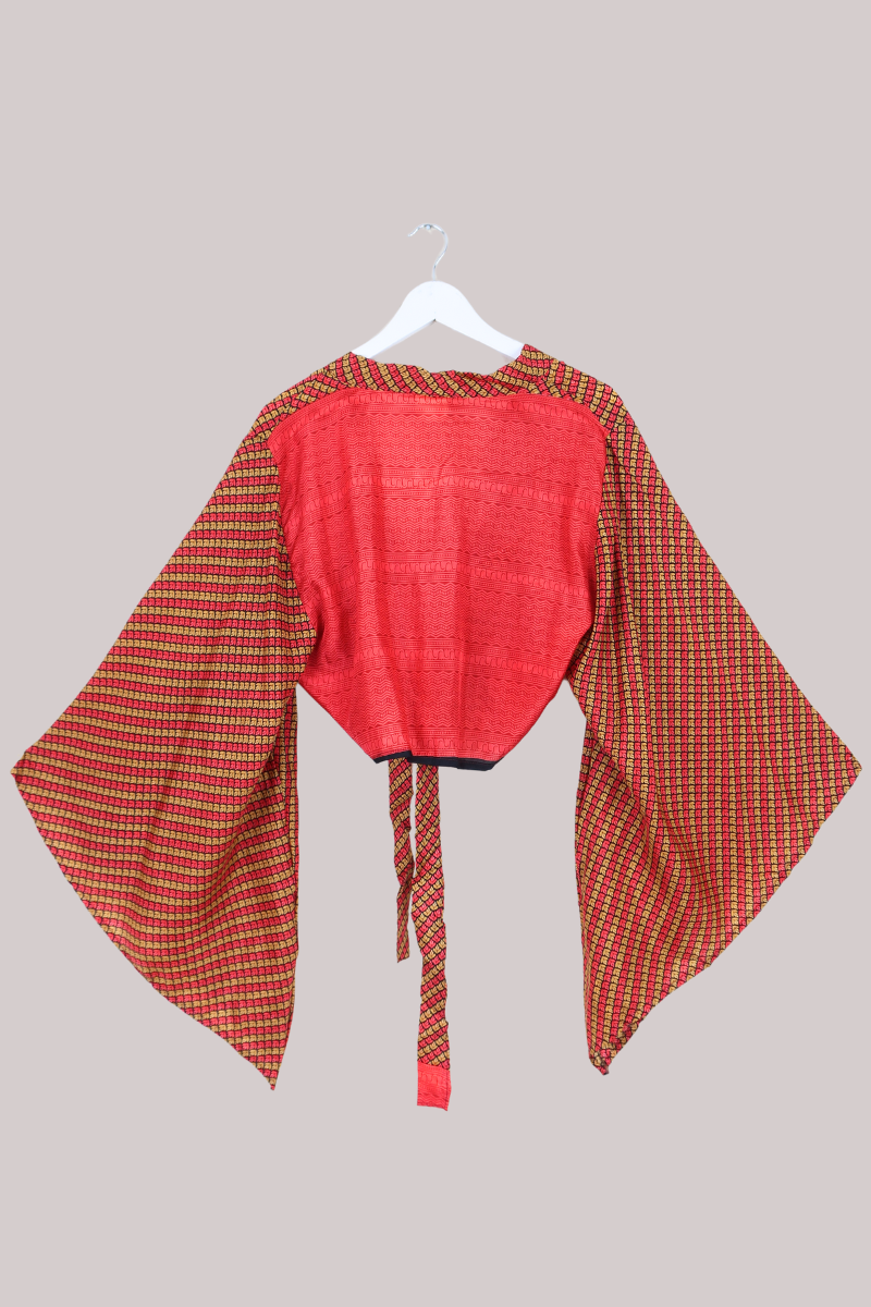 Aries Vintage Silk Wrap Top - Fire Lotus - Size XL