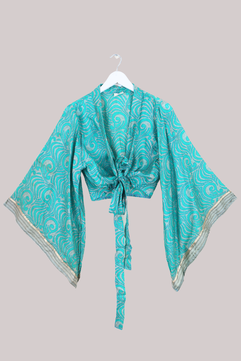 Aries Vintage Silk Wrap Top - Maui Surf - Size M/L