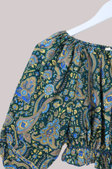 Kitty Vintage Sari Crop Top - Paisley Peacock - Free Size
