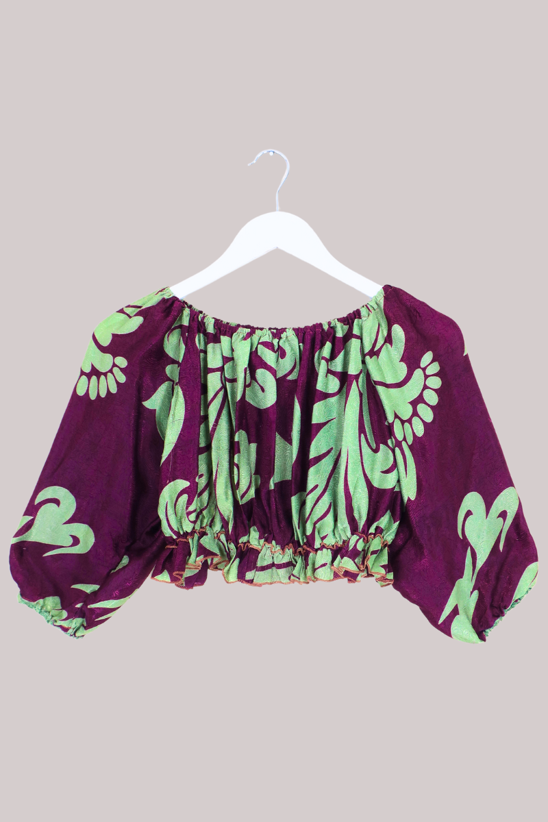 Kitty Vintage Sari Crop Top - Grapevine - Free Size