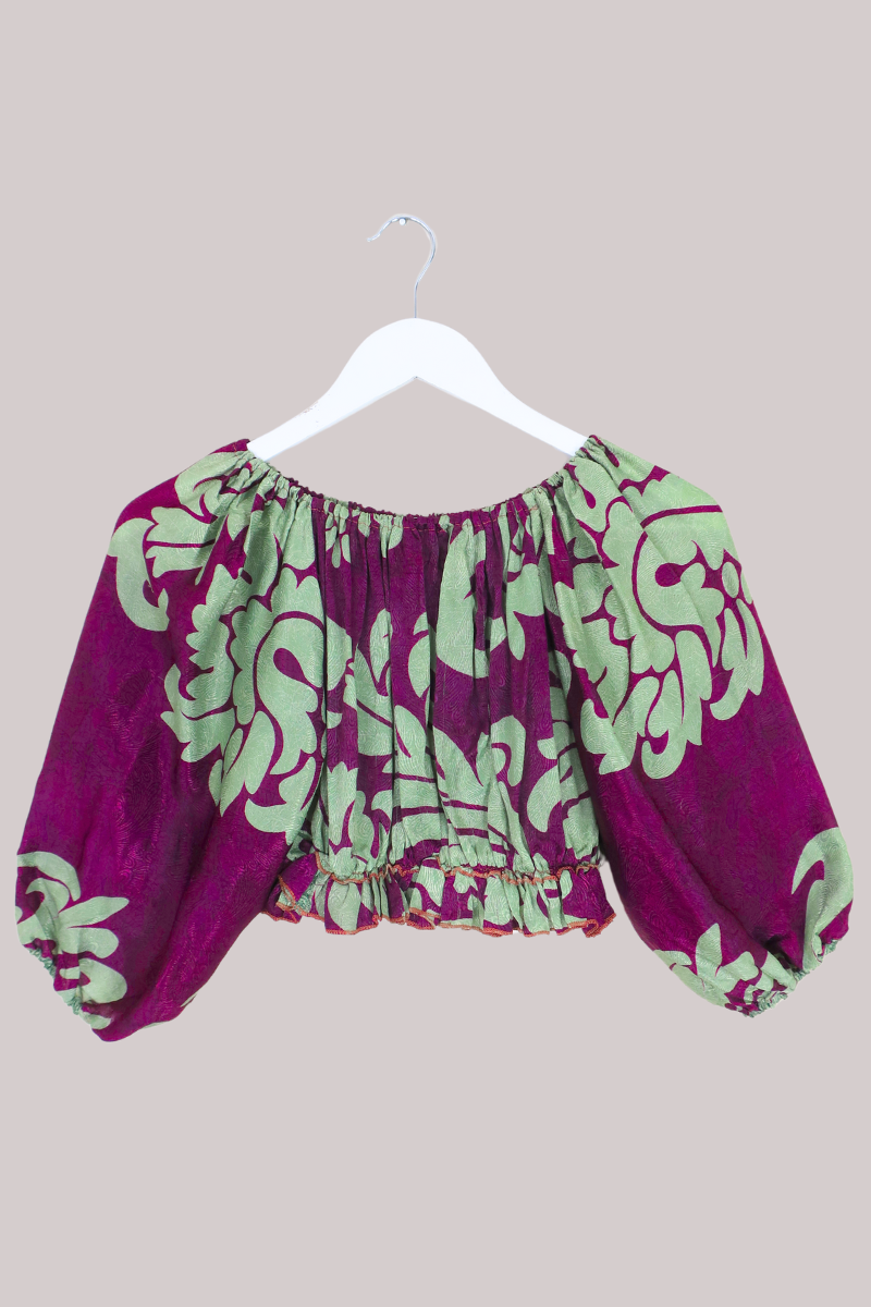 Kitty Vintage Sari Crop Top - Grapevine - Free Size