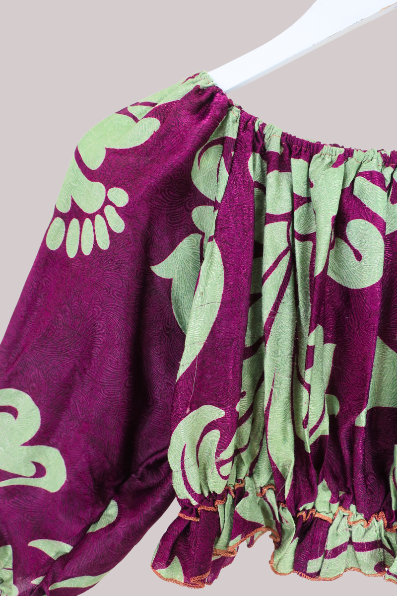 Kitty Vintage Sari Crop Top - Grapevine - Free Size